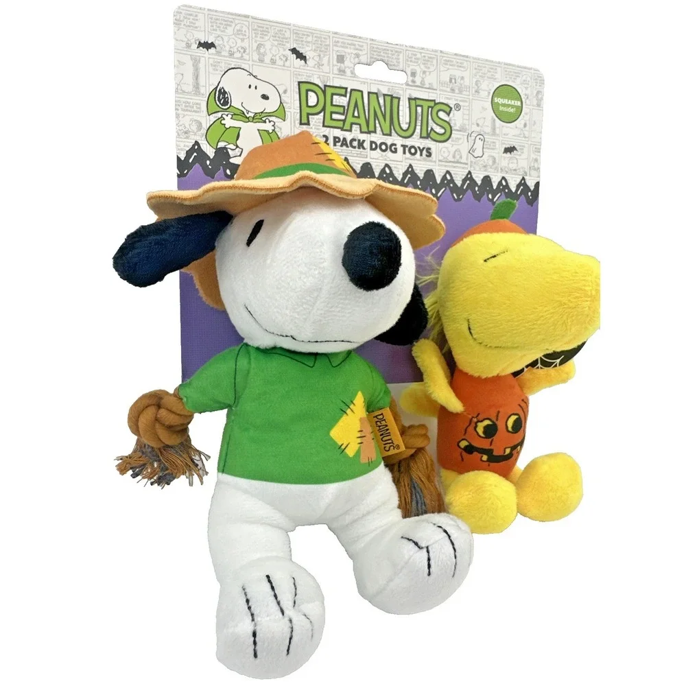 Snoopy Woodstock Halloween Plush Dog Toys 2Pack Peanuts Jack O Lantern Scarecrow